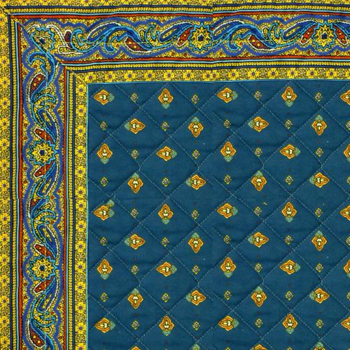 Provencal Quilted Cotton Square Table Mat Blue "Calissons" pattern