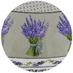 Round Cotton Coated Tablecloth Ecru "Lavender" pattern