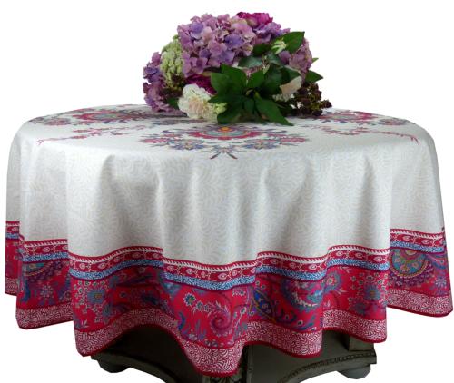 Round Cotton Provencal Tablecloth Raspberry "Haveli"