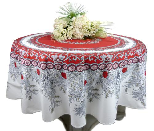 Round Cotton Provencal Tablecloth Red "Dentelle"