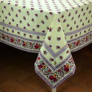 Provencal Square Cotton Tablecloth Beige "Flowers" 63" x 63