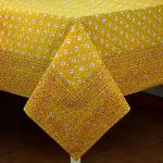 Provencal Square Cotton Tablecloth Ocher "Flowers" 63" x 63