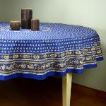 Provencal Round Cotton Tablecloth blue "Camélias