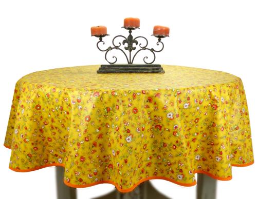 Round Cotton Coated Tablecloth Yellow "Country" pattern
