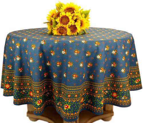 Round Cotton Tablecloth Cyan "Farandole"