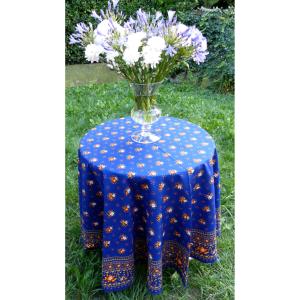 Provencal Round Cotton Tablecloth blue "Farandole