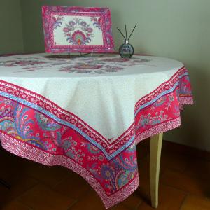 Square Cotton Tablecloth Raspberry pattern Haveli" 63"x63