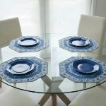 Blue Quilted octogonal placemat 14"x 14",  "Gordes" pattern