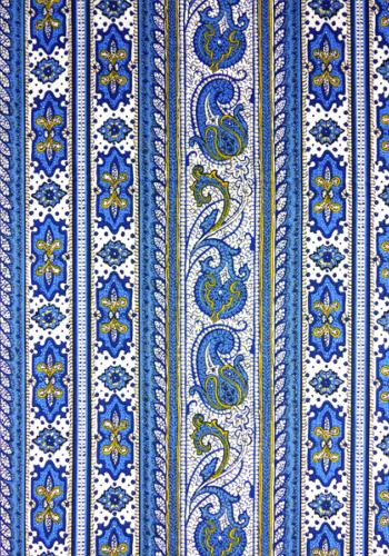"Blue Bastidin" Provencal Printed Border stripe Fabric