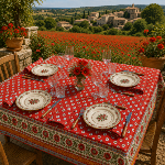 Square Cotton Tablecloth 63"X63" Red "Gordes" design