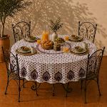 Ecru & Red Round Cotton Tablecloth "Indianaire" pattern