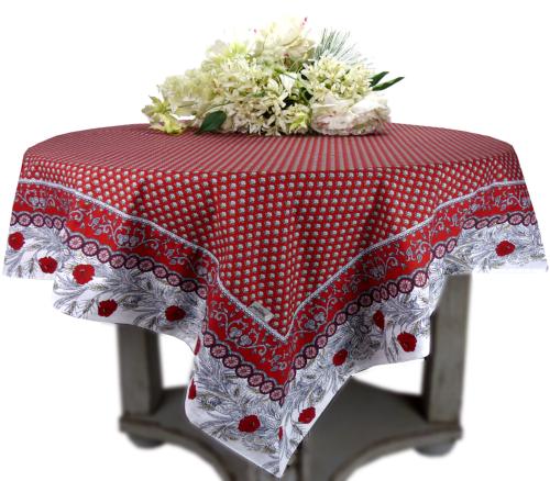 Red Rectangle Tablecloth 63X79" "Dentelle" pattern