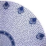 White Round Cotton Tablecloth blue pattern 71 inches
