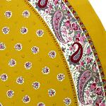 Old yellow Round Cotton Tablecloth "Floral" 69 inches